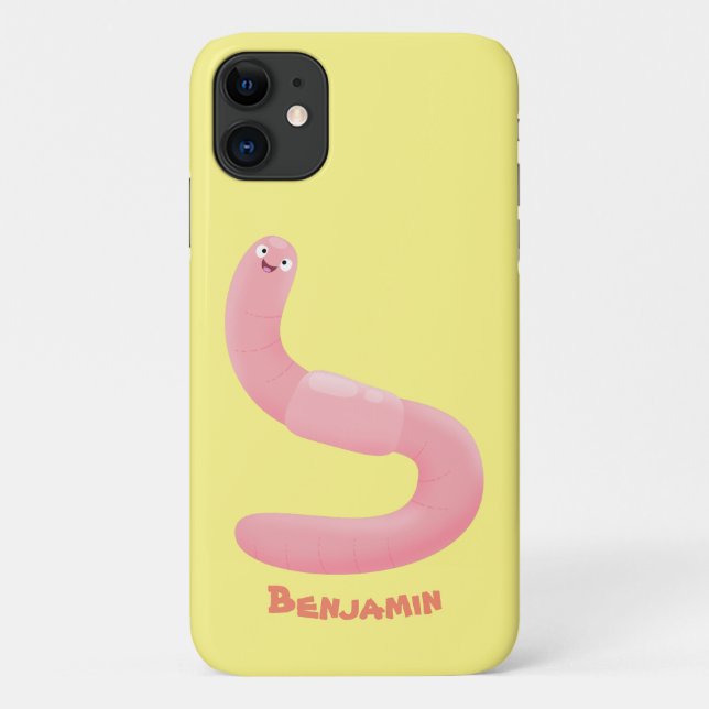 Capa Para iPhone 11 Cartoon de minhoca rosa-branca (Verso)