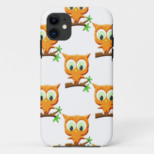 Capa Para iPhone 11 Cartoon Little Owl No Padrão De Ramificação