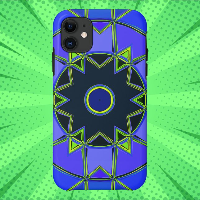 Capa Para iPhone 11 Cartoon Mandala Blue Green and Black (Criador carregado)