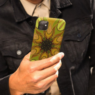 Capa Para iPhone 11 Cartoon Mandala Flor Amarelo e Verde