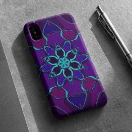 Capa Para iPhone 11 Cartoon Mandala Flor Azul e Púrpura