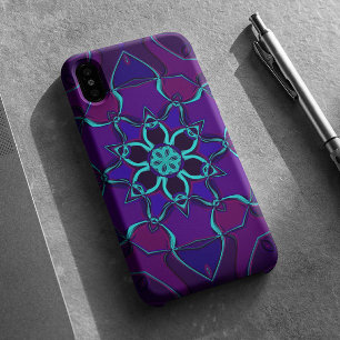 Capa Para iPhone 11 Cartoon Mandala Flor Azul e Púrpura