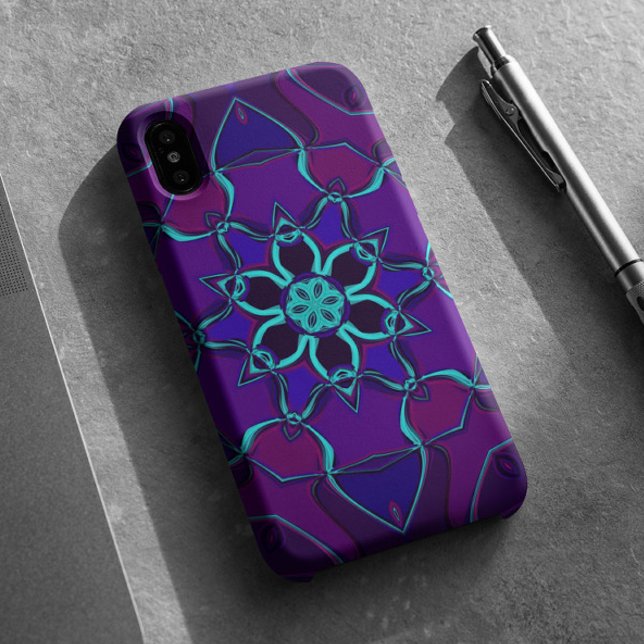 Capa Para iPhone 11 Cartoon Mandala Flor Azul e Púrpura (Criador carregado)