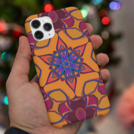 Capa Para iPhone 11 Cartoon Mandala Flor Laranja Roxo e Azul