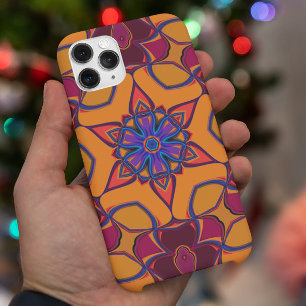 Capa Para iPhone 11 Cartoon Mandala Flor Laranja Roxo e Azul