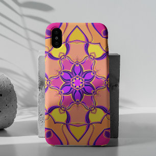 Capa Para iPhone 11 Cartoon Mandala Flor Rosa Púrpura e Laranja