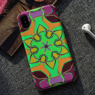 Capa Para iPhone 11 Cartoon Mandala Flor Verde Laranja e Roxo