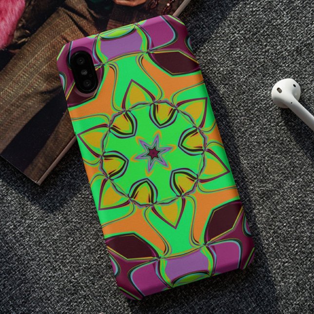 Capa Para iPhone 11 Cartoon Mandala Flor Verde Laranja e Roxo (Criador carregado)