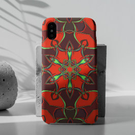 Capa Para iPhone 11 Cartoon Mandala Flor Vermelho e Teal