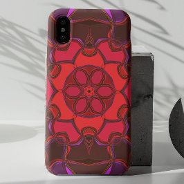 Capa Para iPhone 11 Cartoon Mandala Flower Red Pink and Purple