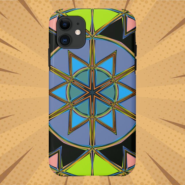 Capa Para iPhone 11 Cartoon Mandala Verde Azul e Laranja (Criador carregado)