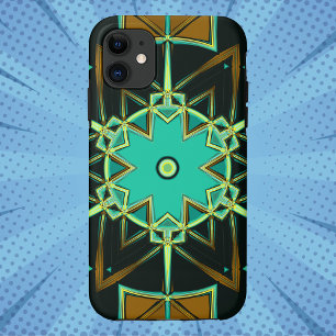 Capa Para iPhone 11 Cartoon Mandala Verde Preto e Amarelo