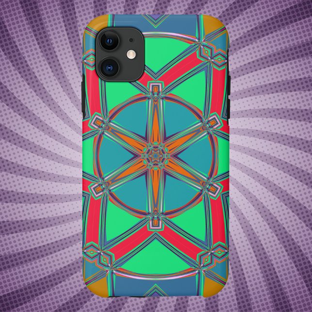Capa Para iPhone 11 Cartoon Mandala Verde Vermelho e Azul (Criador carregado)
