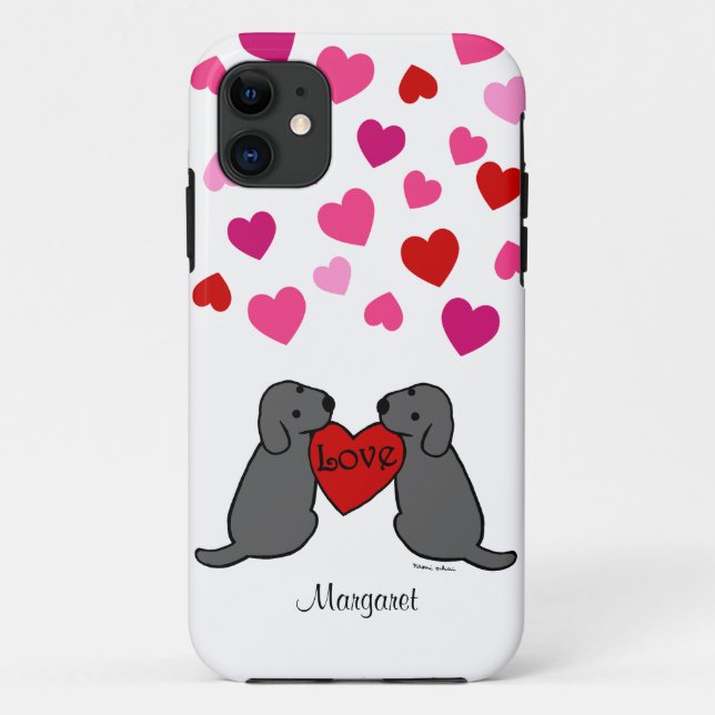 Capa Para iPhone 11 Cartoon Personalizado de Dois Labradores Pretos (Verso)