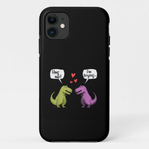 Capa Para iPhone 11 Casal de Dinossauros T-Rex Me Abraça Dia dos Namor