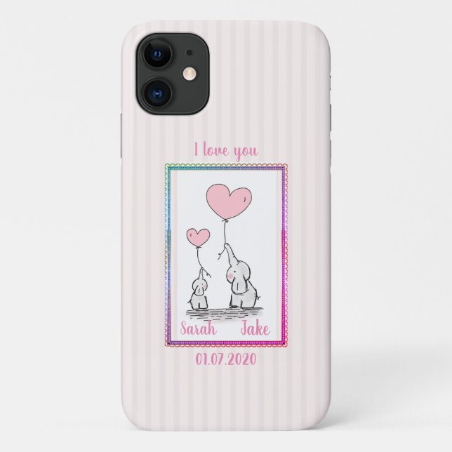Capa Para iPhone 11 Casal de Elefante Rosa (Verso)