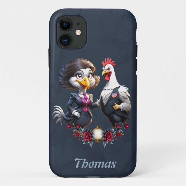 Capa Para iPhone 11 Casal de galinha encantador. (Verso)