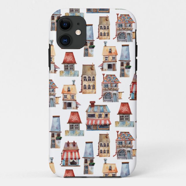 Capa Para iPhone 11 Casas Rústicas em Aquarela | Corretor (Verso)