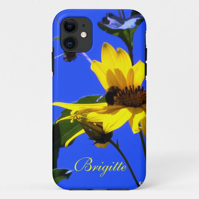 Capa Para iPhone 11 Caso Blue Sky, Sunflower N Bees iPhone 5 (Verso)