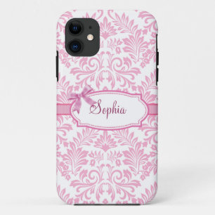Capa Para iPhone 11 Caso cor-de-rosa feminino de Iphone 5 do damasco