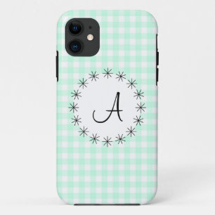 Capa Para iPhone 11 Caso de Aqua Gingham Check 'Monograma' iPhone 5