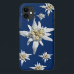 Capa Para iPhone 11 Caso de Edelweiss no fundo azul escuro<br><div class="desc">Flor de Edelweiss do Alpes em um fundo azul escuro</div>