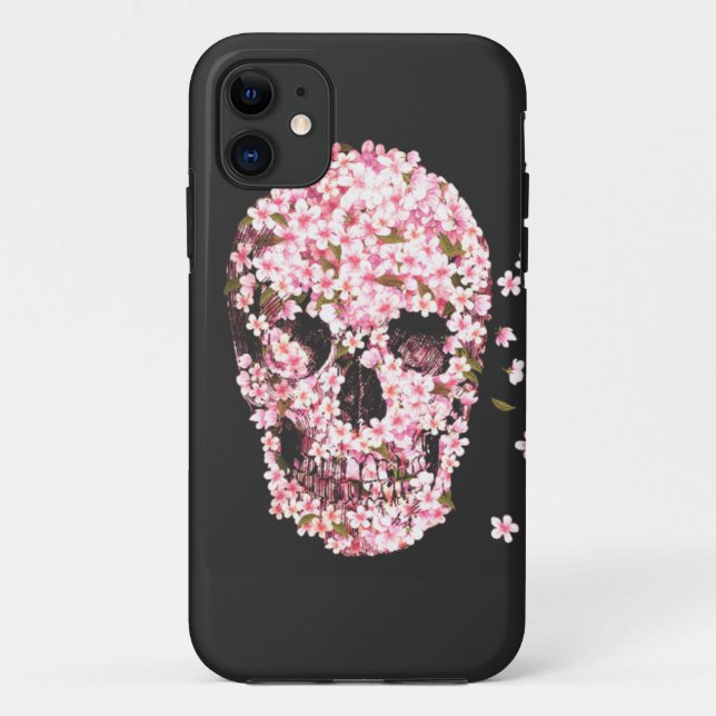 Capa Para iPhone 11 Caso de Iphone 5/5S do crânio da flor (Verso)