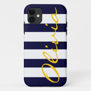Capa Para iPhone 11 Caso de iPhone 5 com striping de chic náutico