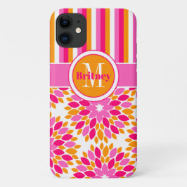 Capa Para iPhone 11 Caso do iPhone 1 Plus | Floral, Stripes | Laranja