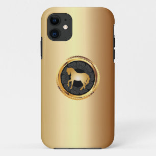Capa Para iPhone 11 Caso Dourado elegante do iPhone 5 do cavalo