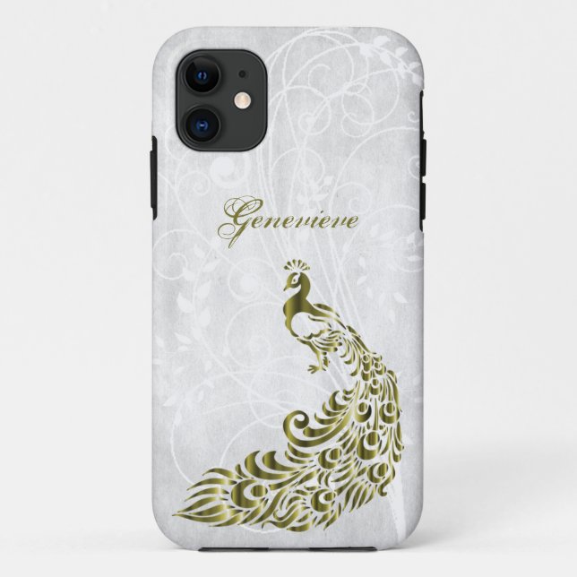Capa Para iPhone 11 Caso Dourado Peacock Personalizado iPhone 11 (Verso)