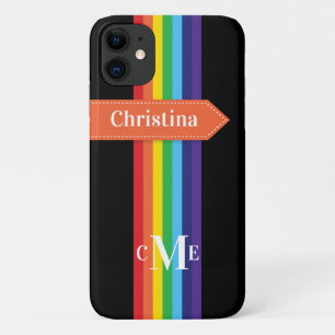 Capa Para iPhone 11 Caso iPhone 11 Arco-íris com Monograma