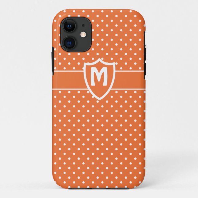 Capa Para iPhone 11 Caso iPhone 5 Monograma, Bolinhas Laranja (Verso)