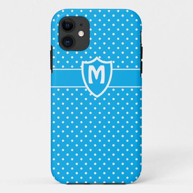 Capa Para iPhone 11 Caso iPhone 5 Monograma, Bolinhas Turquesa (Verso)