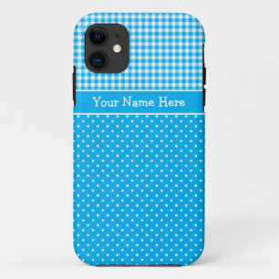 Capa Para iPhone 11 Caso iPhone 5 personalizado, Polkas brancas azuis