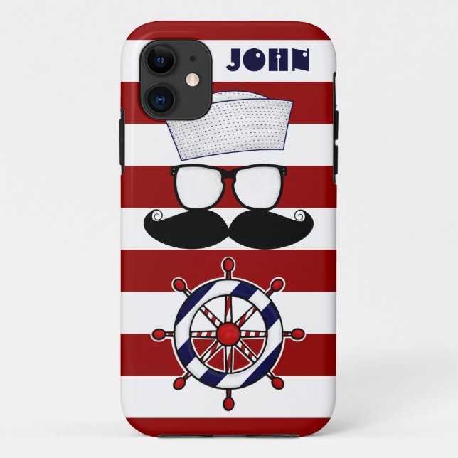 Capa Para iPhone 11 Caso náutico do iPhone 5 do bigode (Verso)