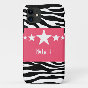 Capa Para iPhone 11 Caso Sassy cor-de-rosa do iPhone 5 de BT da zebra