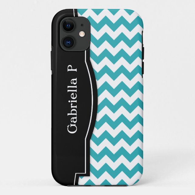 Capa Para iPhone 11 Caso Turquoise Chevron Black Frame iPhone 5 (Verso)
