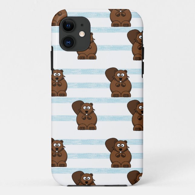 Capa Para iPhone 11 castor em faixas azuis (Verso)
