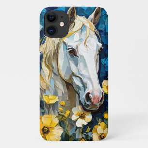 Capa Para iPhone 11 Cavalo branco e flores