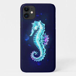 Capa Para iPhone 11 Cavalo de Gelo Cristal em Fundo Azul