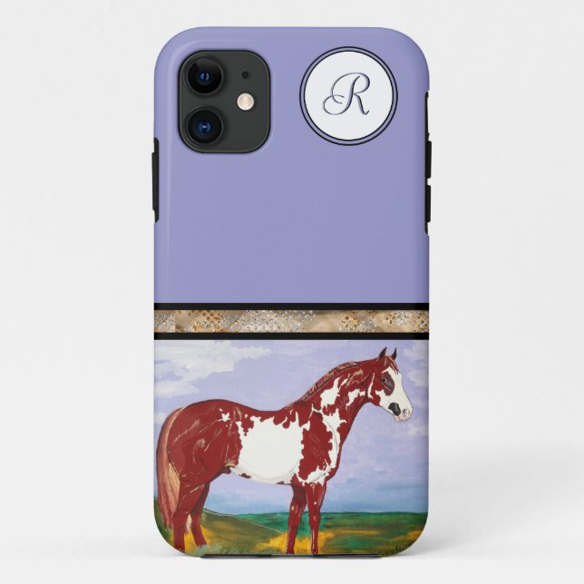 Capa Para iPhone 11 Cavalo de Tinta Sobreposta (monograma) (Verso)