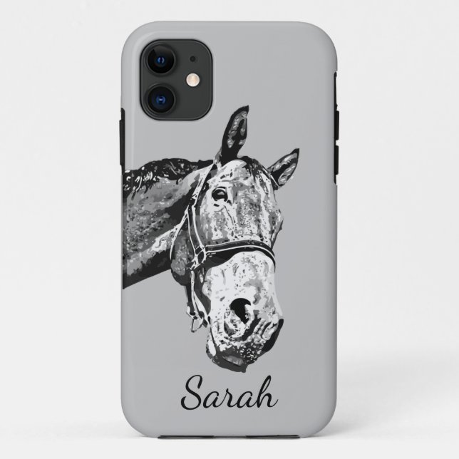 Capa Para iPhone 11 Cavalo Divertido Fazendo Extração de Cartoon Anima (Verso)
