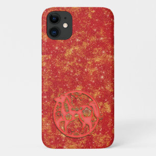 Capa Para iPhone 11 Cavalo do Zodíaco do Ano Novo Lunar Chinês em Ouro