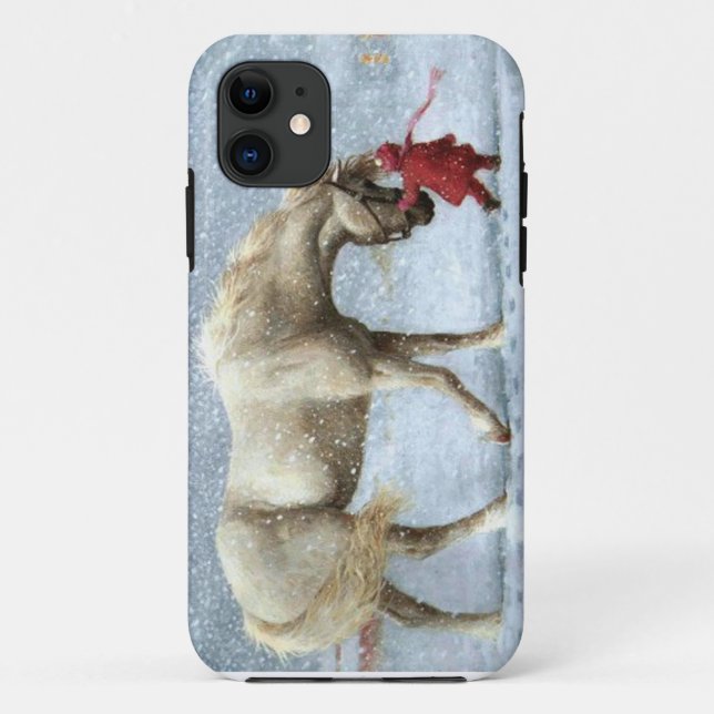 Capa Para iPhone 11 Cavalo e Garota na Neve (Verso)