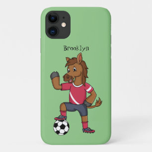 Capa Para iPhone 11 Cavalo engraçado bonito jogando cartoon de futebol