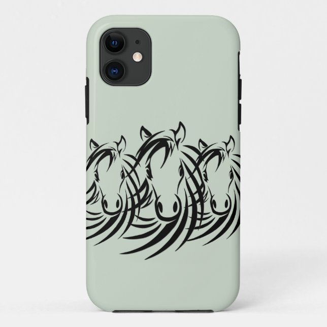 Capa Para iPhone 11 Cavalo Negro Verde (Verso)