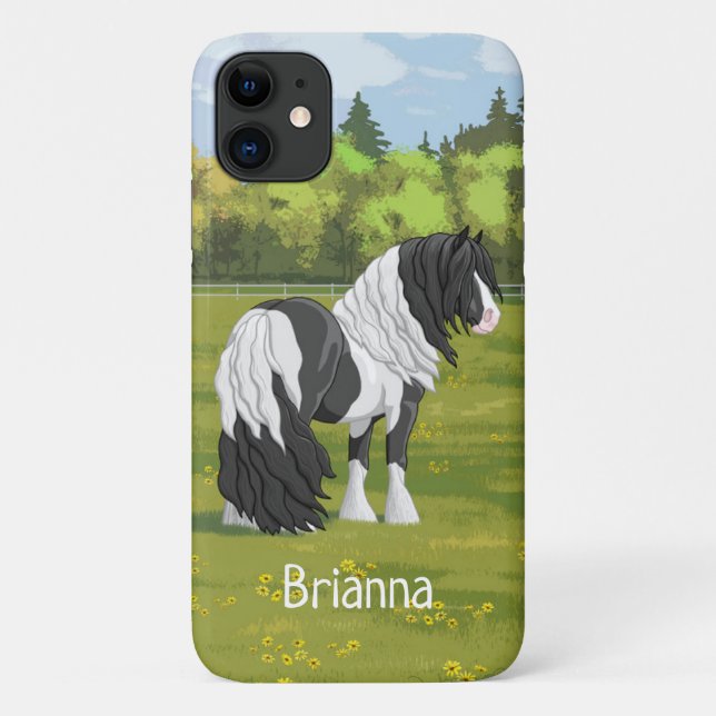 Capa Para iPhone 11 Cavalo Preto Pinto Piebald Vanner (Verso)