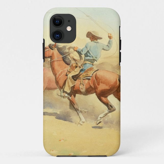 Capa Para iPhone 11 Cavalos de Roping por Maynard Dixon (Verso)