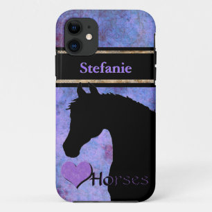 Capa Para iPhone 11 Cavalos do Coração III (roxo/azul)